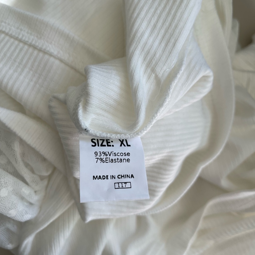 White Ribbed T-Shirt w/Organza Sleeves - Picture 5 of 6